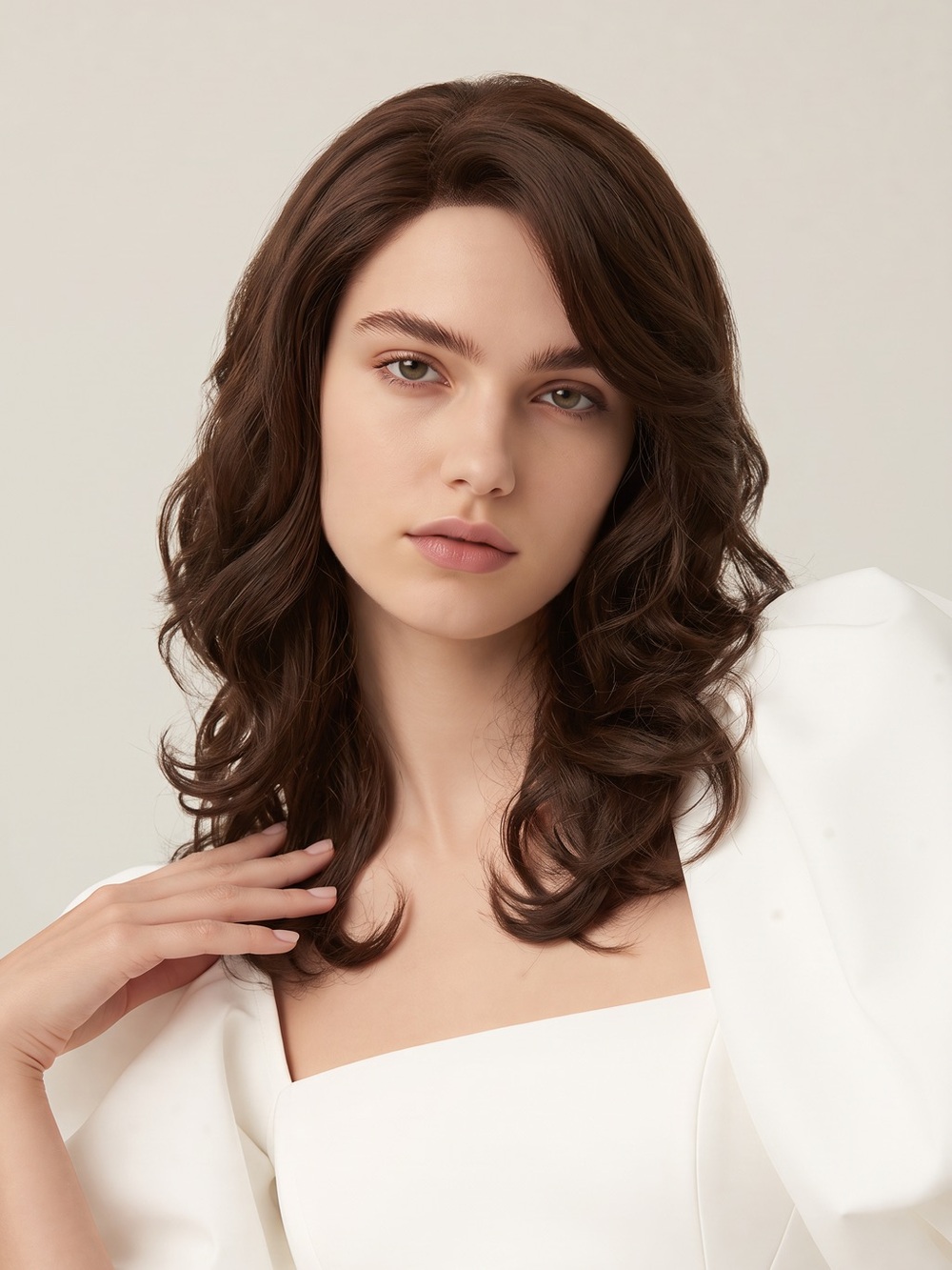 U&A Brown Wavy Women's Wig - Natural Dark Brown